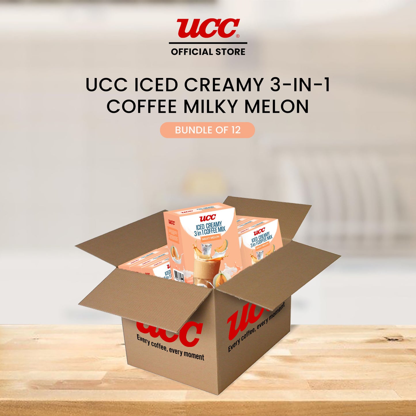 UCC Iced Creamy Fruity Milky Melon 3-in-1 Coffee Mix (Bundle of 12)