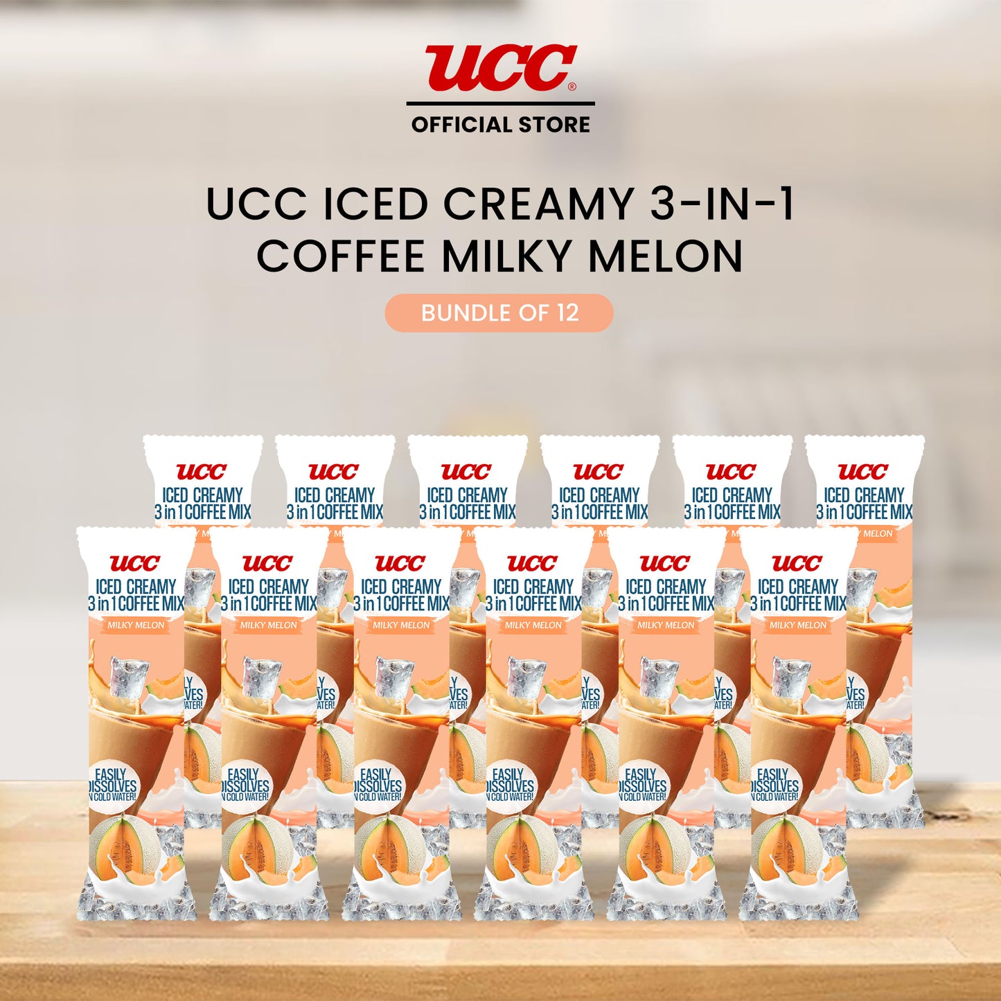 UCC Iced Creamy Fruity Milky Melon 3-in-1 Coffee Mix (Bundle of 12)