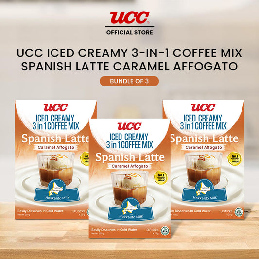 UCC Iced Creamy 3-in-1 Coffee Mix Spanish Latte Caramel Affogato (Bundle of 3)