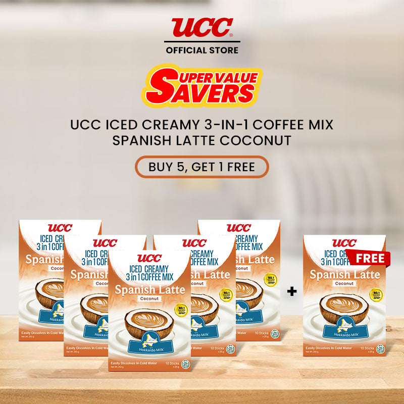 UCC Iced Creamy  3-in-1 Coffee Mix Spanish Latte Coconut Buy 5 Get 1 Free (Bundle of 6)