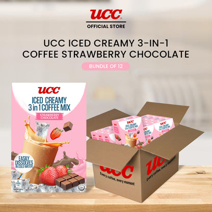 UCC Iced Creamy Fruity Strawberry Chocolate 3-in-1 Coffee Mix (Bundle of 12)