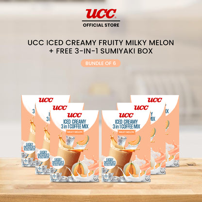 UCC Iced Creamy Fruity Milky Melon 3-in-1 Coffee Mix (Bundle of 6) with Free UCC 3-in-1 Sumiyaki Box