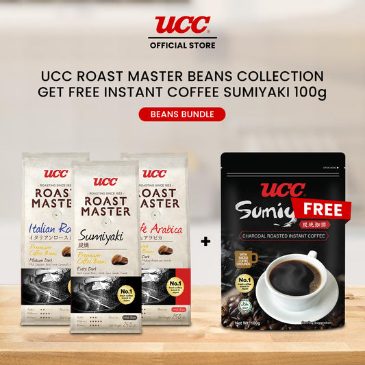 UCC Roast Master Beans Collection with Free Instant Coffee Sumiyaki Pouch