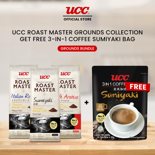 UCC Roast Master Ground Coffee Beans Collection with Free 3-in-1 Sumiyaki Bag