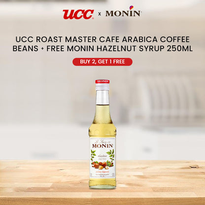 UCC Roast Master Cafe Arabica Coffee Beans 250g (Bundle of 2) Get 1 Free MONIN Hazelnut Syrup 250ml