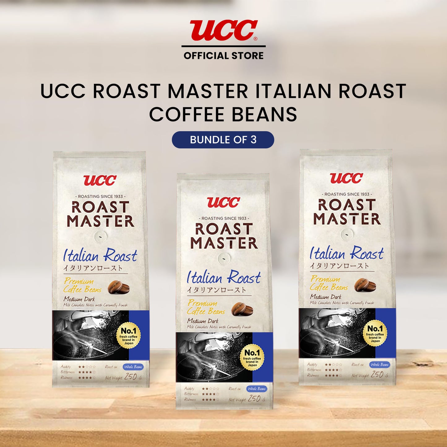 UCC Roast Master Italian Roast Coffee Beans 250g Buy 2, Get 3rd at 20% Off (Bundle of 3)