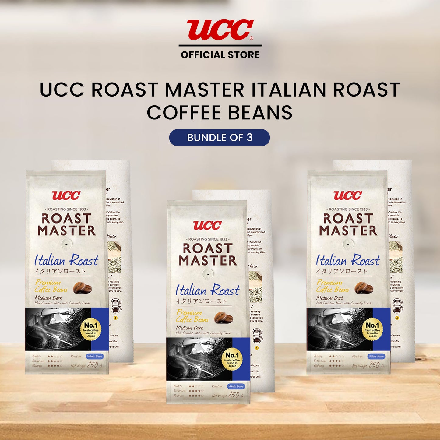 UCC Roast Master Italian Roast Coffee Beans 250g Buy 2, Get 3rd at 20% Off (Bundle of 3)