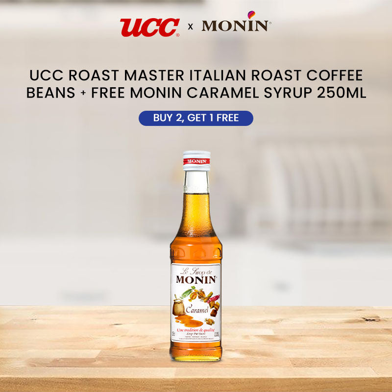 UCC Roast Master Italian Roast Coffee Beans 250g (Bundle of 2) Get 1 Free MONIN Caramel Syrup 250ml