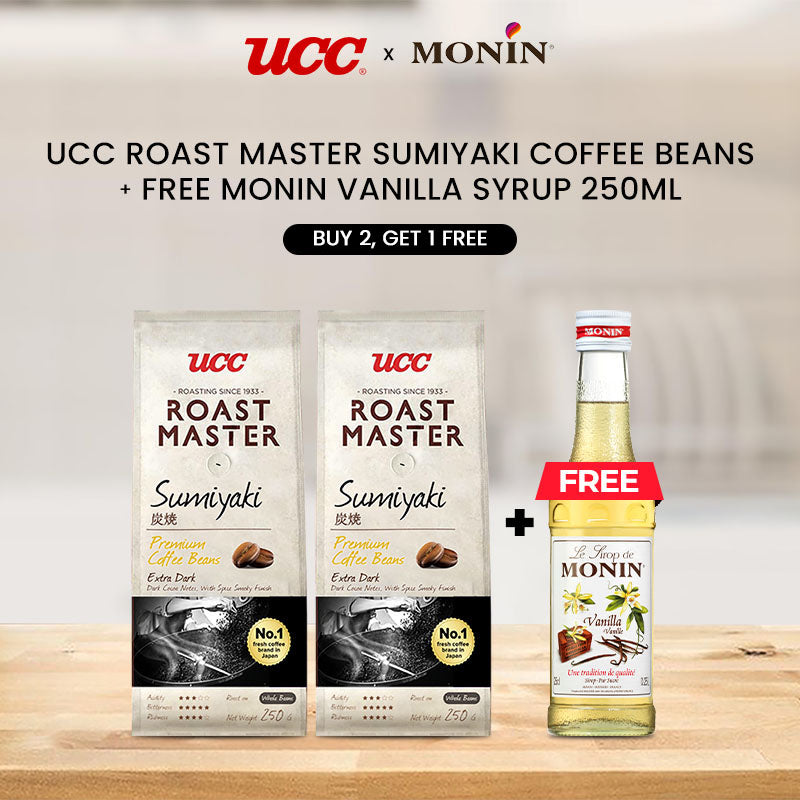 UCC Roast Master Sumiyaki Coffee Beans 250g (Bundle of 2) Get 1 Free MONIN Vanilla Syrup 250ml