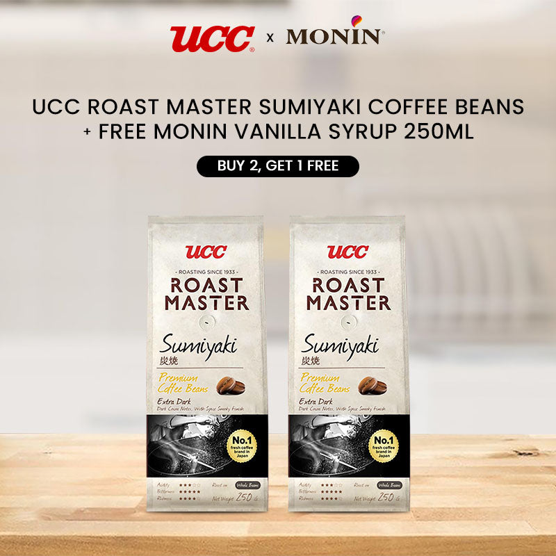 UCC Roast Master Sumiyaki Coffee Beans 250g (Bundle of 2) Get 1 Free MONIN Vanilla Syrup 250ml