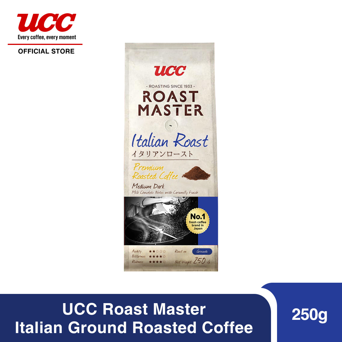 UCC Roast Master Italian Roast Ground Coffee 250g