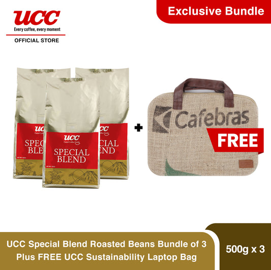 UCC Special Blend Roasted Beans 500g Bundle of 3 Plus FREE UCC Sustainability Laptop Bag