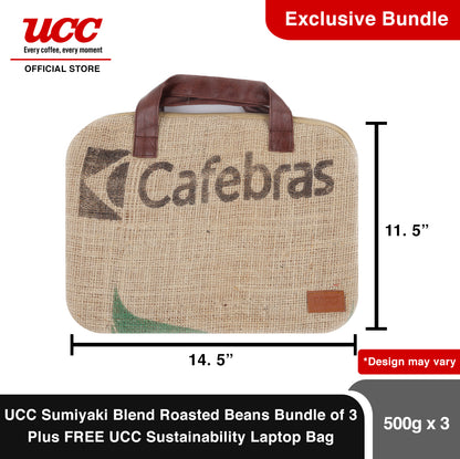 UCC Sumiyaki Roasted Beans 500g Bundle of 3 Plus FREE UCC Sustainability Laptop Bag