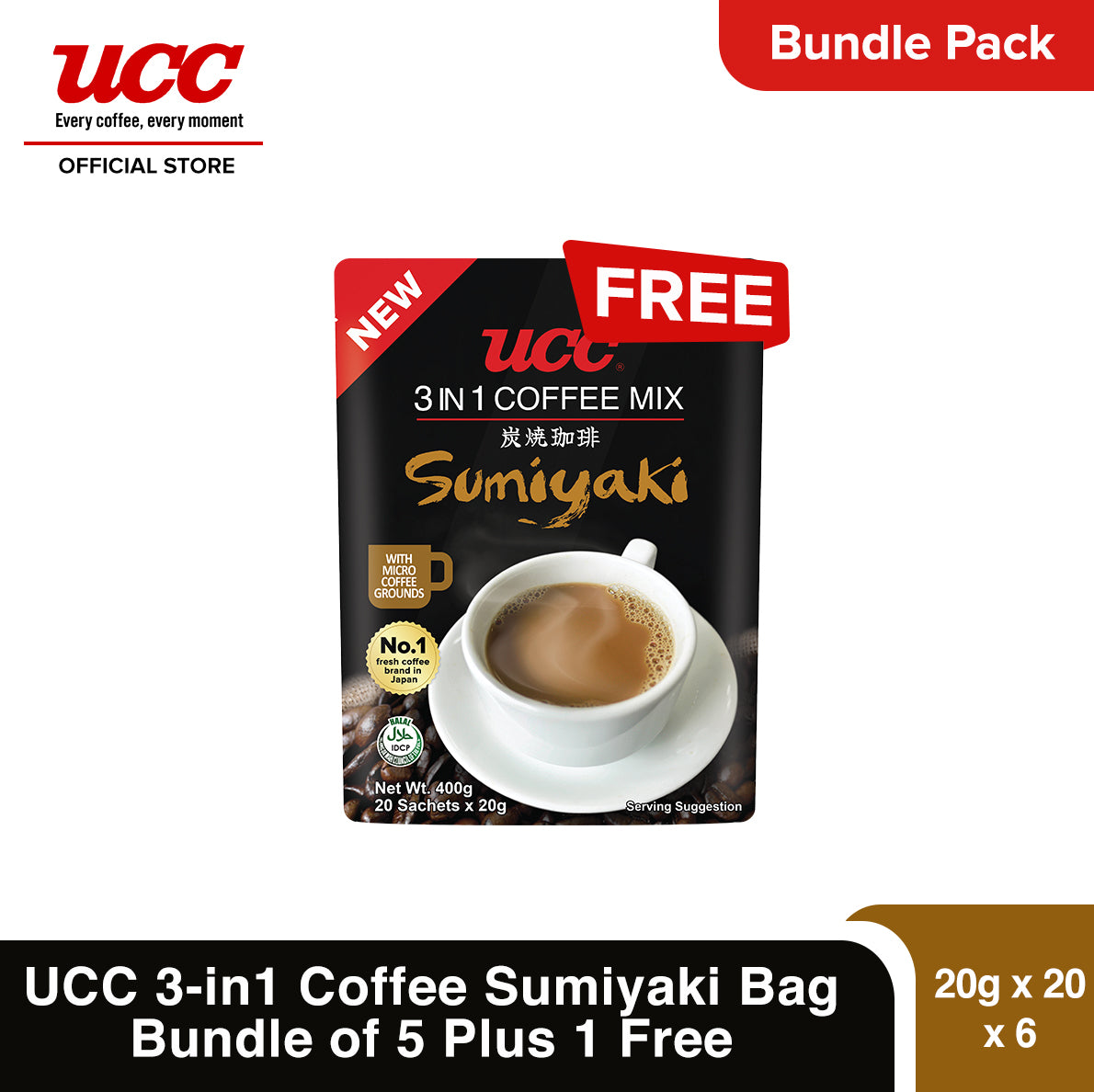 UCC 3-in-1 Sumiyaki Bag  Bundle of 5 Plus 1 Free