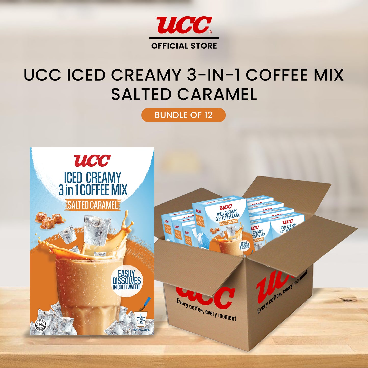 UCC Iced Creamy Salted Caramel 3-in-1 Coffee Mix 25g x 10 (Bundle of 12)