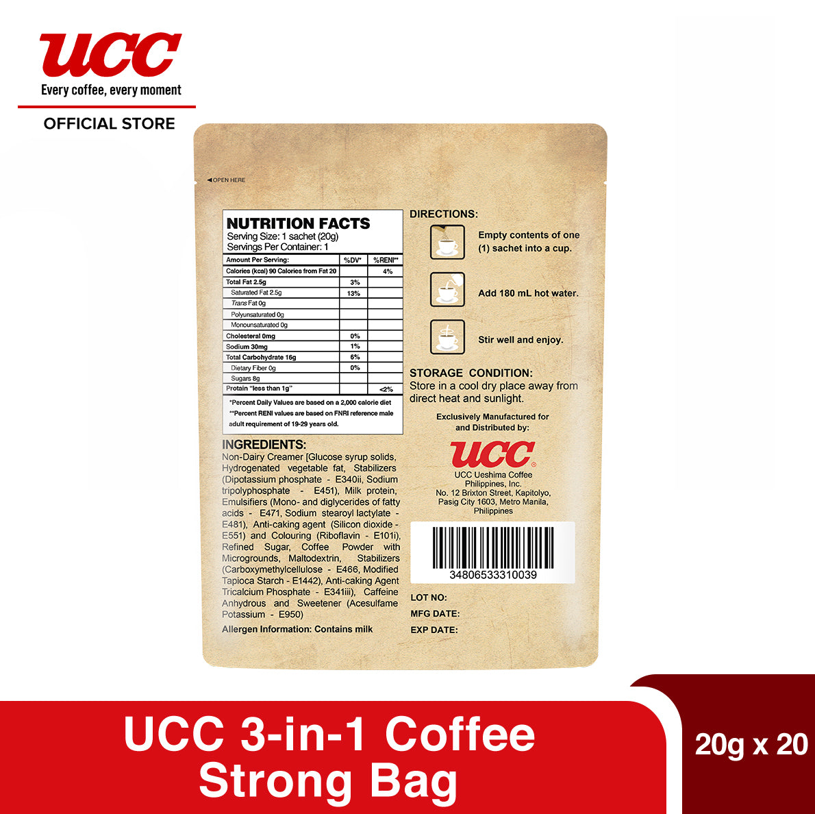 UCC 3-in-1 Coffee Strong Bag (20g x 20)