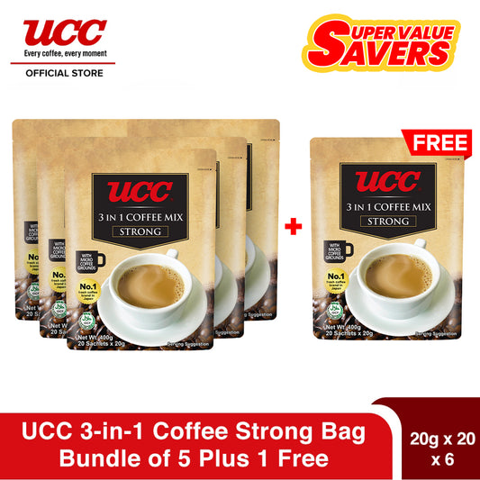 UCC 3-in-1 Coffee Strong Bag 20g x 20 (Bundle of 5) Plus 1 FREE