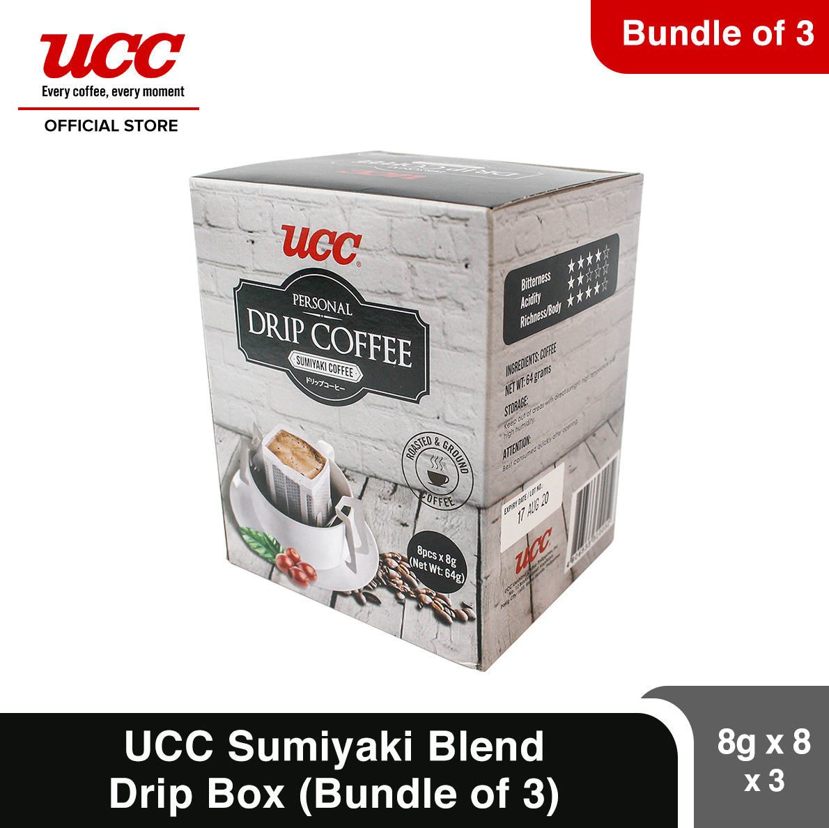 UCC Drip Coffee Sumiyaki Blend Box (Bundle of 3) (8g x 8 x 3)