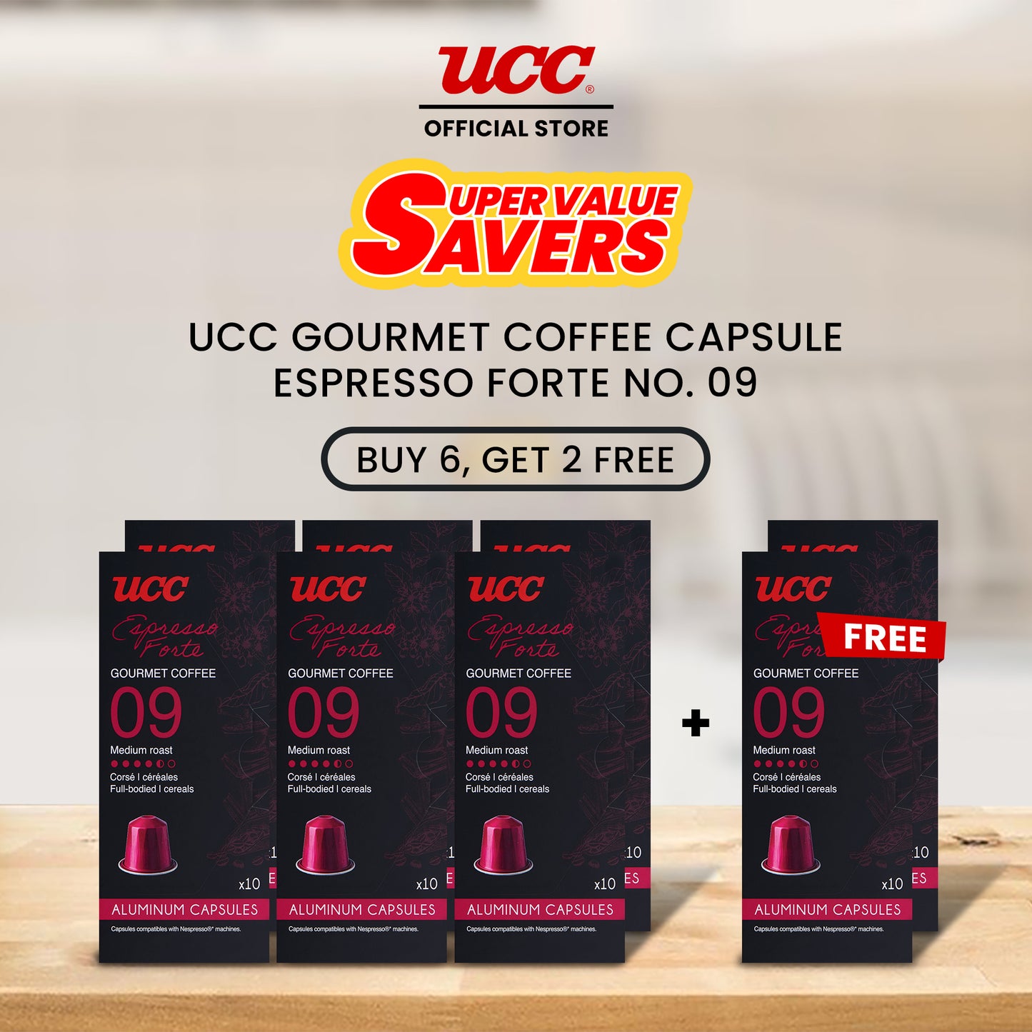 UCC Gourmet Coffee Capsule Espresso Forte No. 09  - Buy 6, Get 2 FREE (Bundle of 8)