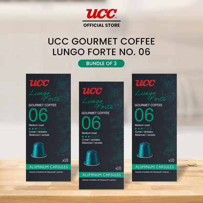 UCC Gourmet Coffee Capsule Lungo Forte No. 06 (Bundle of 3) Compatible with Nespresso