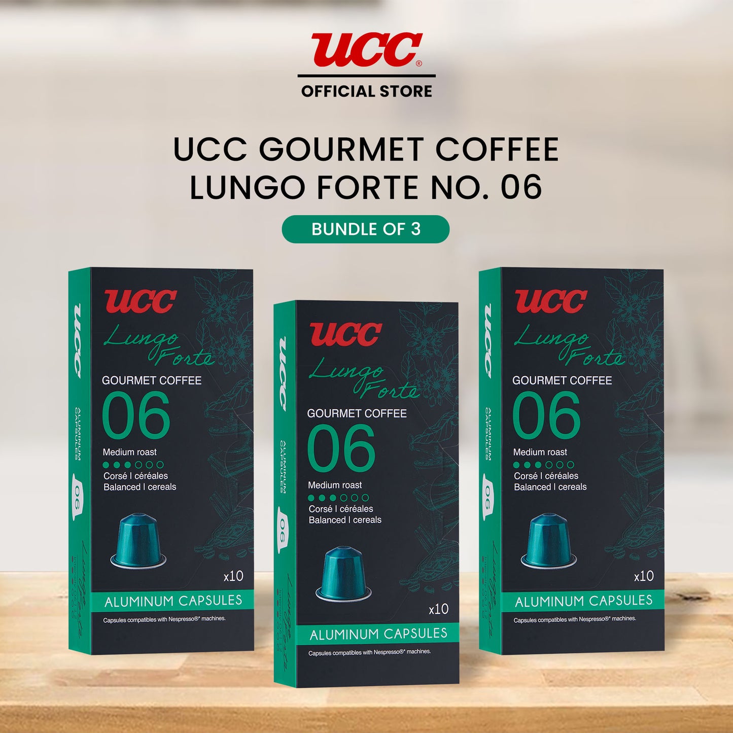 UCC Gourmet Coffee Capsule Lungo Forte No. 06 (Bundle of 3) Compatible with Nespresso