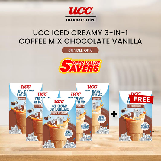 UCC Iced Creamy Chocolate Vanilla 3-in-1 Coffee Mix 25g x 10 (Bundle of 5) Plus 1 FREE