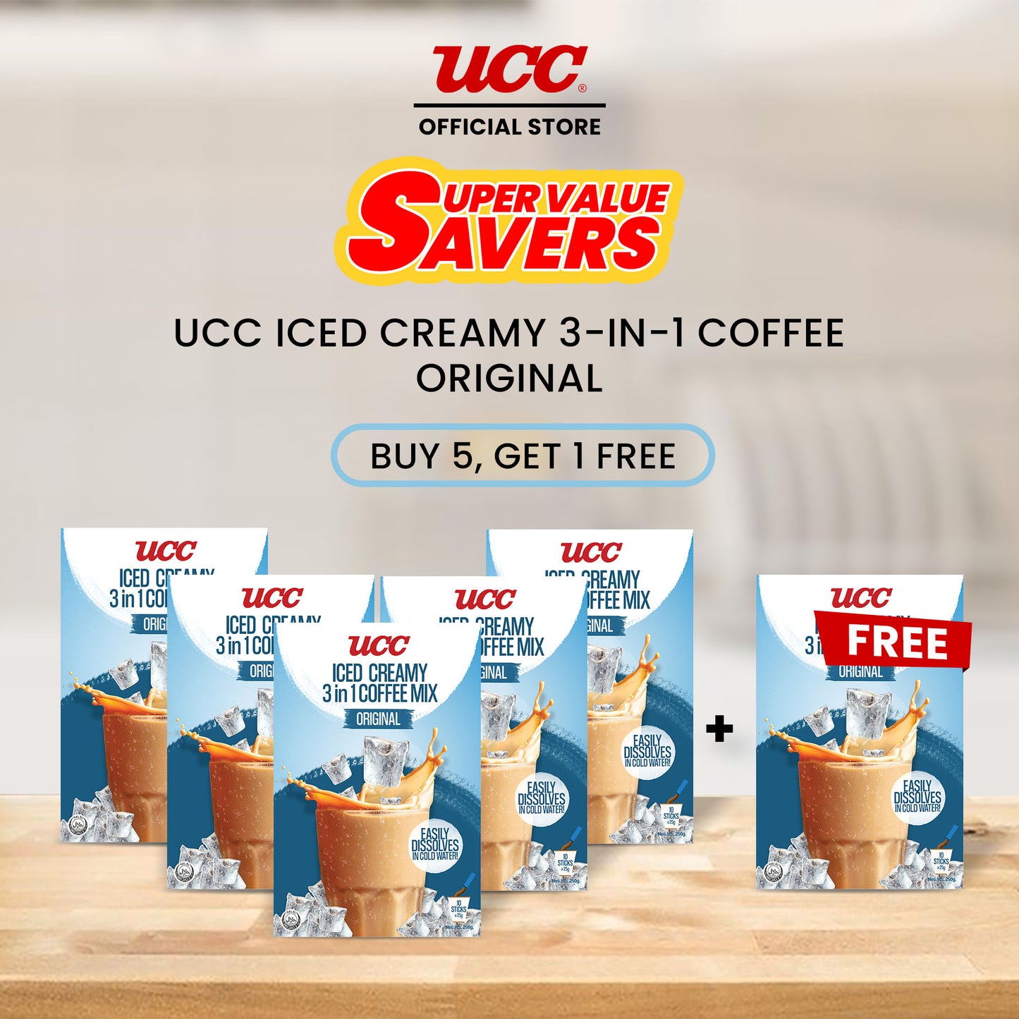 UCC Iced Creamy 3-in-1 Coffee Mix 25g x 10 (Bundle of 5) Plus 1 FREE