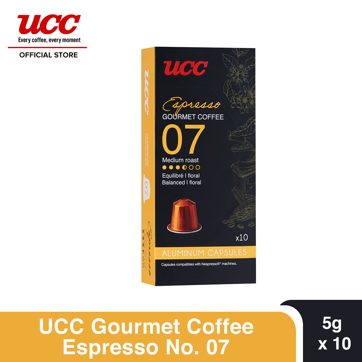 UCC Gourmet Coffee Capsule Espresso No. 07 Compatible with Nespresso