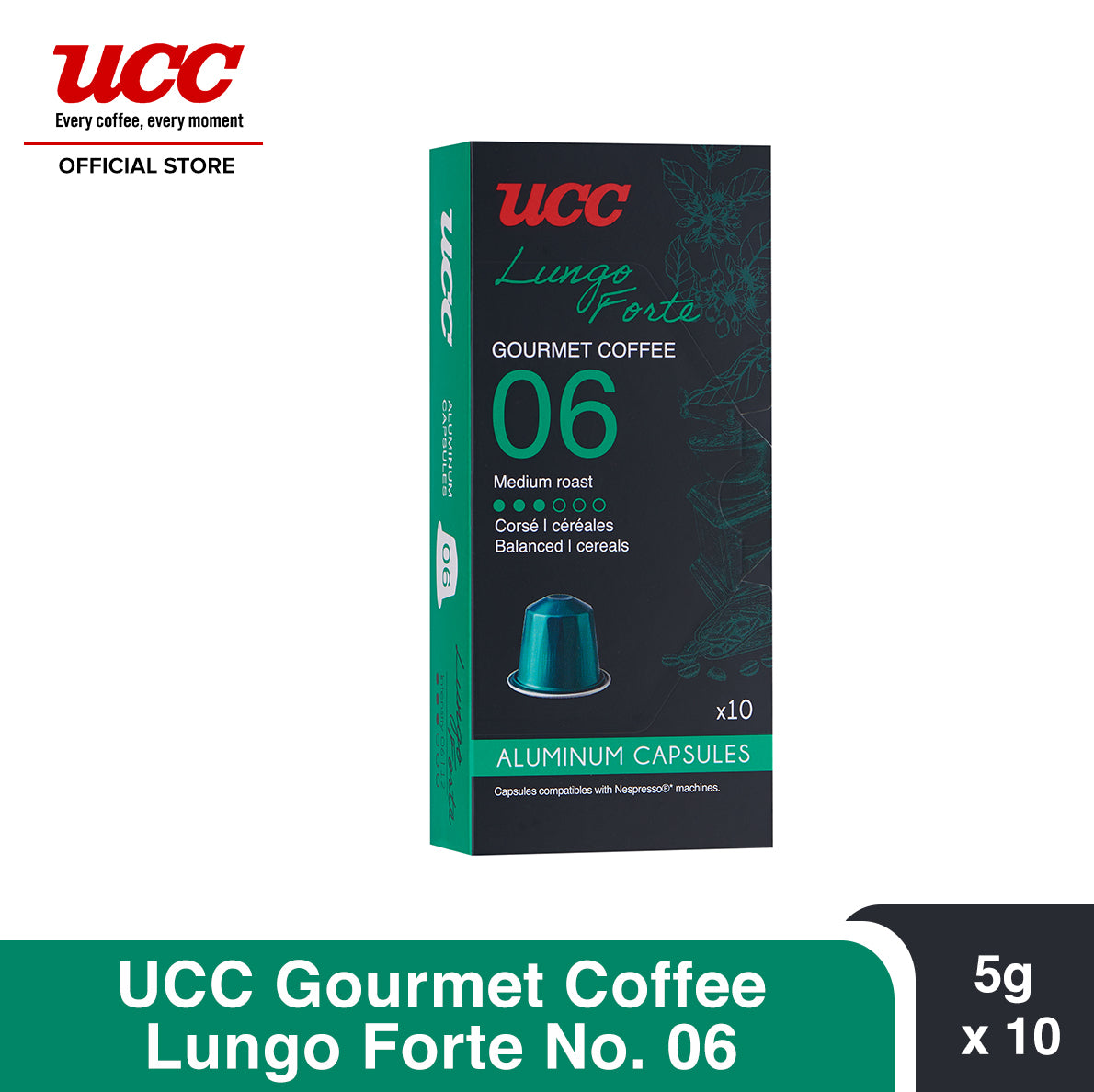UCC Gourmet Coffee Capsule Lungo Forte No. 06 Compatible with Nespresso